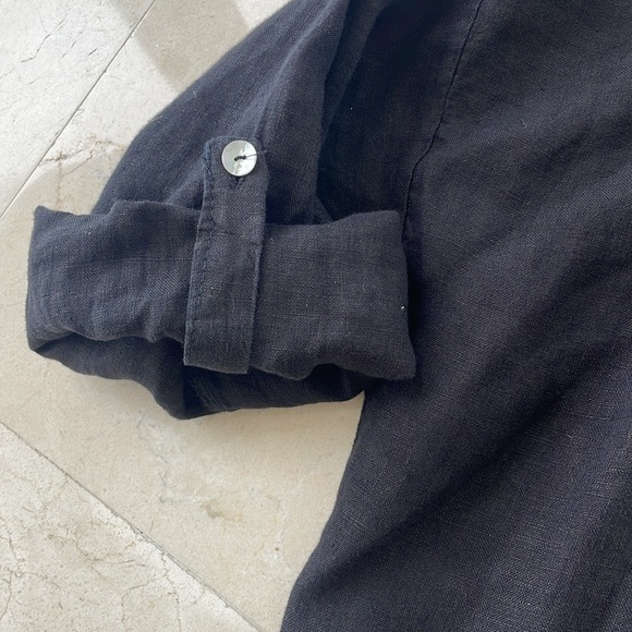 NEW BLACK LINEN TOP WITH ADJUSTABLE SLEEVES AND TIE - Picture 3 of 6